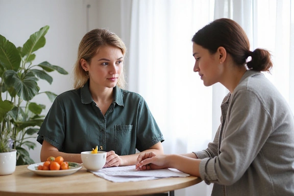 Dietetyk przeprowadza pierwszą konsultację z klientem, skupiając się na wywiadzie żywieniowym.